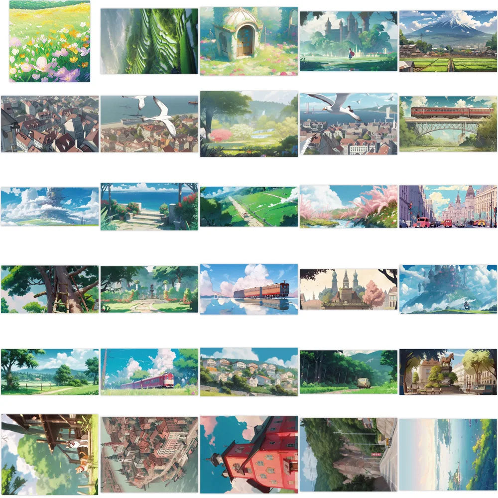 10/30/60PCS Cartoon Anime Landscape Stickers Aesthetic Decoration DIY Waterproof Motorcycle Phone Travel Bike Toys Kids Sticker (ONLINE ORDER ONLY)