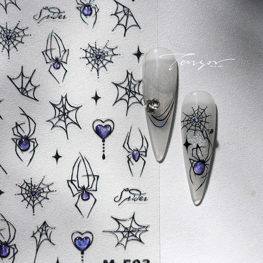 Cat Eye Shiny Blue Purple Spider Cross Love Heart Star Snake Web Jelly Thrilling Nail Art Stickers Manicure Decals Halloween (ONLINE ORDER ONLY)