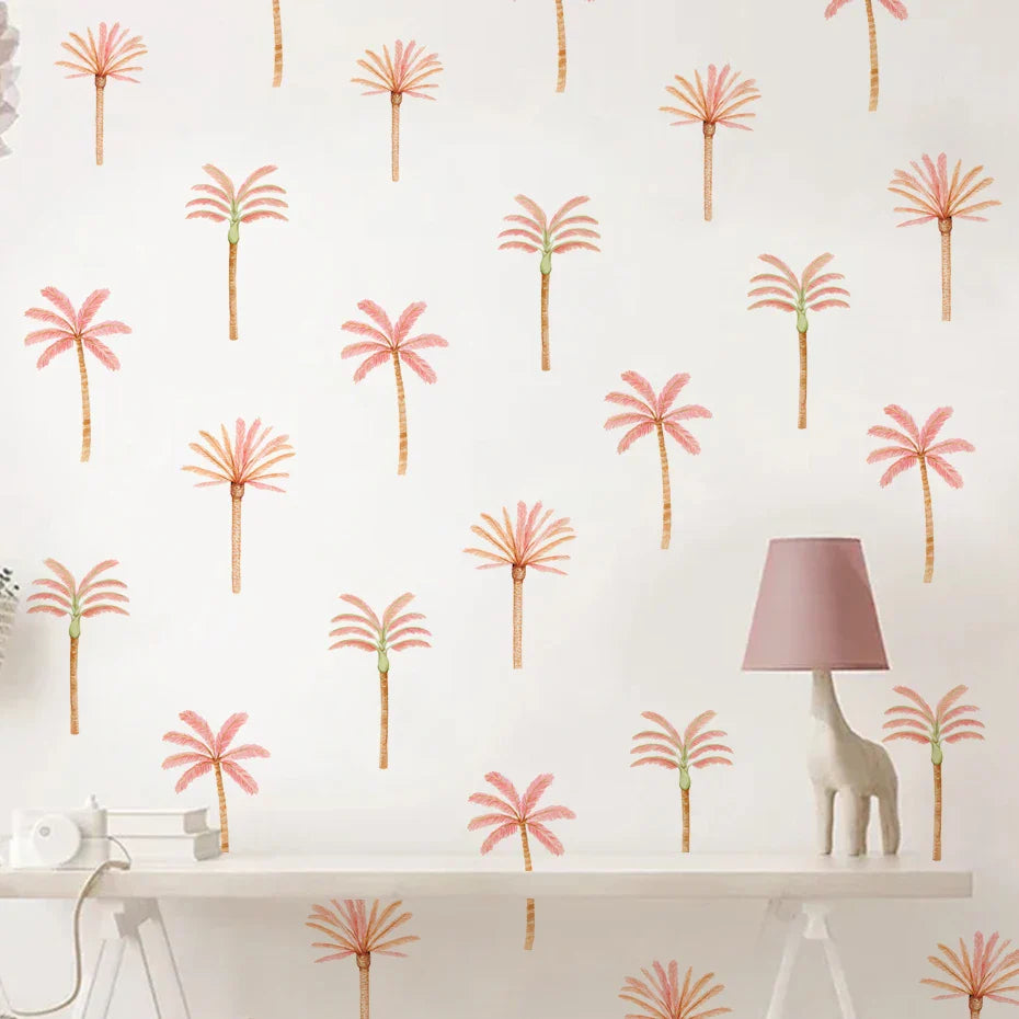 Boho Pink Palm Tree Wall Stickers Removable Nursery Decals Kids Room Decor (ONLINE ORDER ONLY)