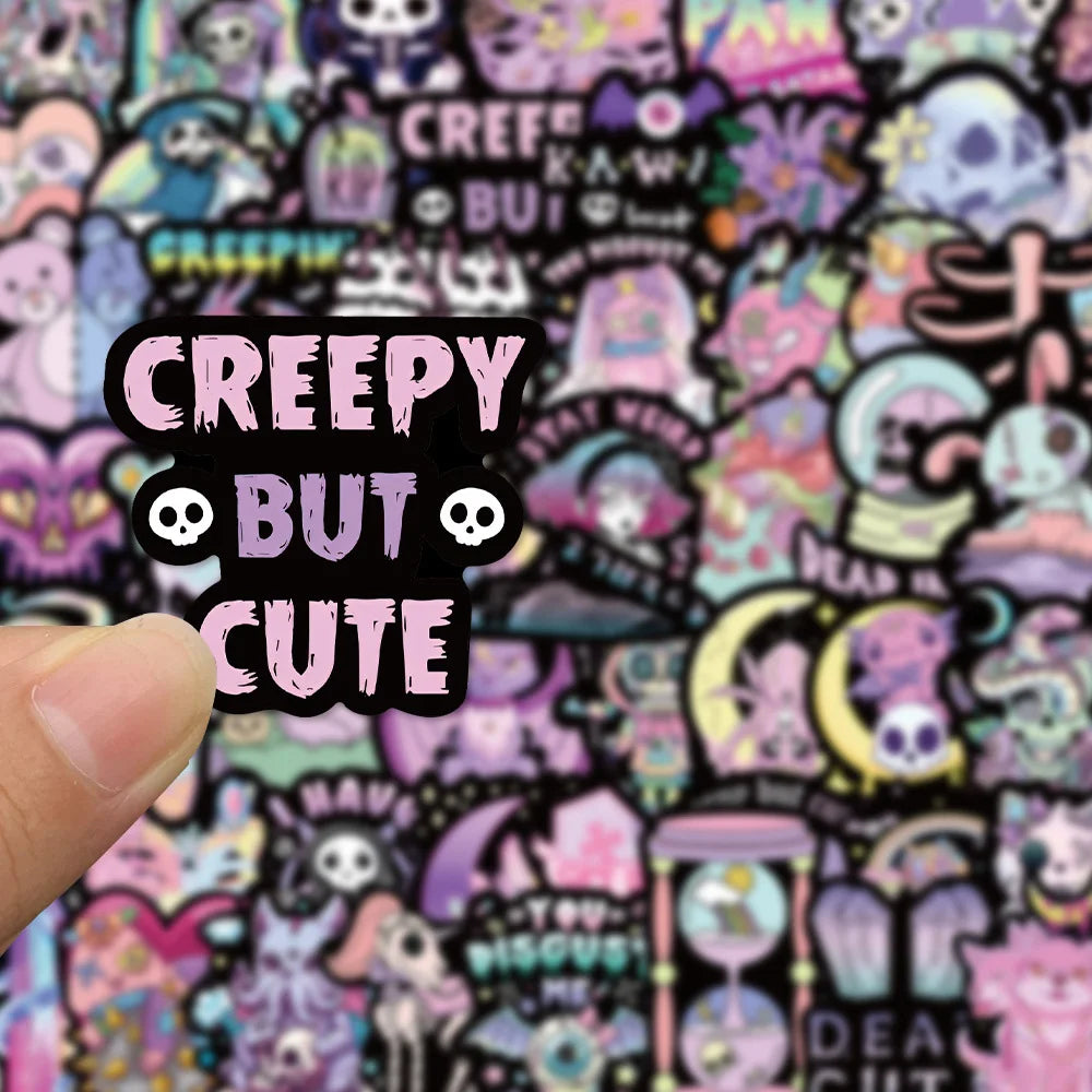 10/30/56pcs Cute Gothic Dark Horror Stickers Halloween Imp Skull Cartoon Decals for Kids Notebook Laptop Guitar Car Sticker Toy (ONLINE ORDER ONLY)