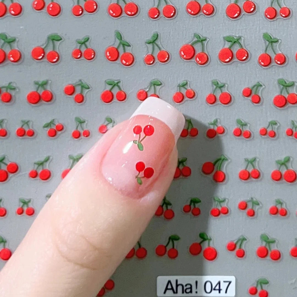 1Pc Sweet Cute Fresh Red Cherry Pattern Nail Stickers Self Adhesive Fruit Design Decals Women & Girls Homemade Manicure Supplies (ONLINE ORDER ONLY)