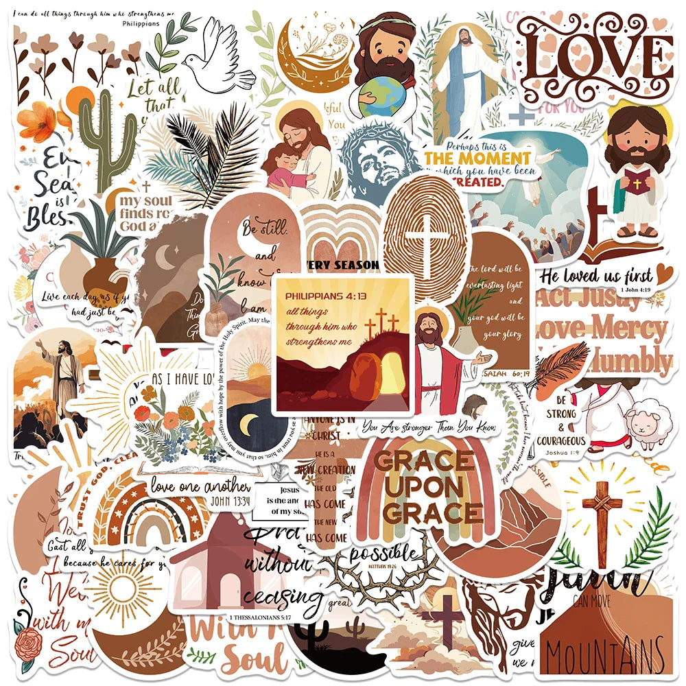 50PCS Boho Christian Jesus Prayer Stickers Aesthetic DIY Luggage Notebook Decals (Online Order Only)