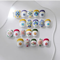 Pink Blue Yellow Embroidery Totems Geometric Floral Pattern Flower 5D Embossed Nail Art Stickers Bohemian Style Manicure Decals (ONLINE ORDER ONLY)