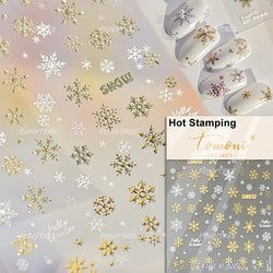 Shiny Snow Delicate Gold Pink Silver White Romantic Winter Self Adhesive Nail Art Stickers Snowflake Rhinestone Manicure Decals (ONLINE ORDER ONLY)