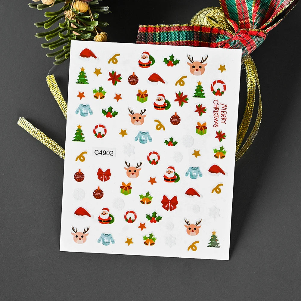 Christmas Greenery Nail Stickers Xmas Holly Animal Penguin Candy Winter Sliders Decor 2024 Holiday Decals Manicure Tips Foils *& (ONLINE ORDER ONLY)