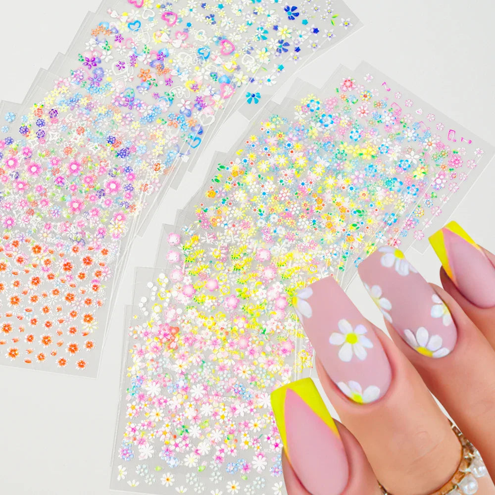 30 Sheets Cherry Blossom Nail Art Stickers White Flower Self-Adhesive Nail Decals with Assorted Floral Patterns for Manicuring * (Online Order Only)