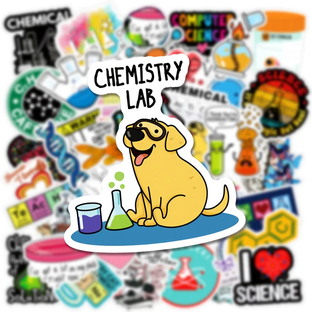 10/30/50pcs Cartoon Science Chemistry Biology Laboratory Waterproof Stickers Decals DIY Laptop Suitcase Diary Decoration Sticker (ONLINE ORDER ONLY)