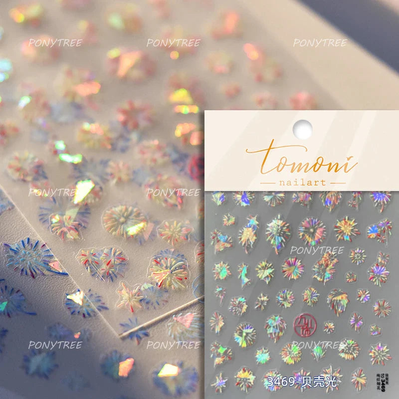 Colorful Fireworks Blooming Castle Romantic Brilliant Sky Self Adhesive Nail Art Stickers Star Shiny Rhinestone Manicure Decals (Online Order Only)