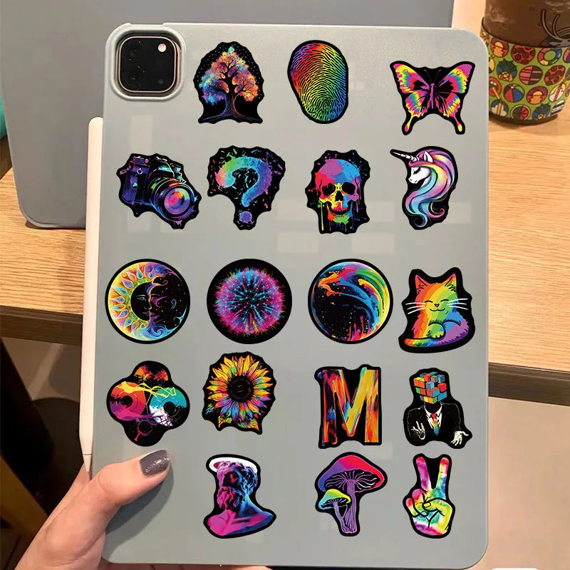 10/30/50PCS Black Edged Rainbow PVC Sticker Aesthetic Children's Decoration Scrapbooking Stationery School Supplies for Kids (ONLINE ORDER ONLY)