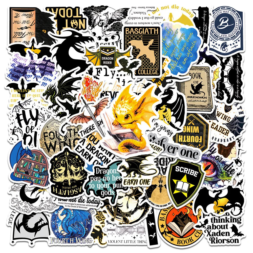 10/30/50pcs Fantasy Fourth Wing Novel Graffiti Stickers Cartoon Decals Laptop Fridge Skateboard Car Phone Waterproof Sticker Toy (Online Order Only)