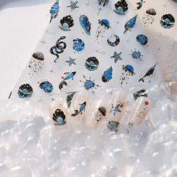 Blue Butterfly Planet Star Conch Snake Shell Clam Pearl Whale Jellyfish Moon Adhesive Nail Art Stickers Dreamy Manicure Decals (Online Order Only)