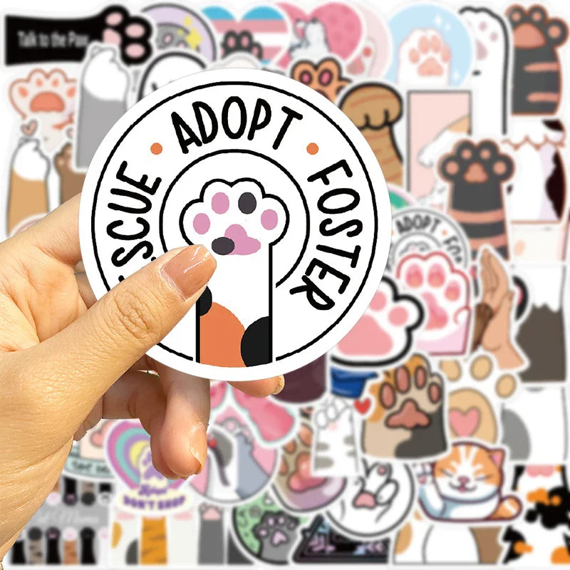 10/30/61PCS Cute Cat Paw PVC Sticker Aesthetic Children's Decoration Scrapbooking Korean Stationery School Supplies for Kids (Online Order Only)