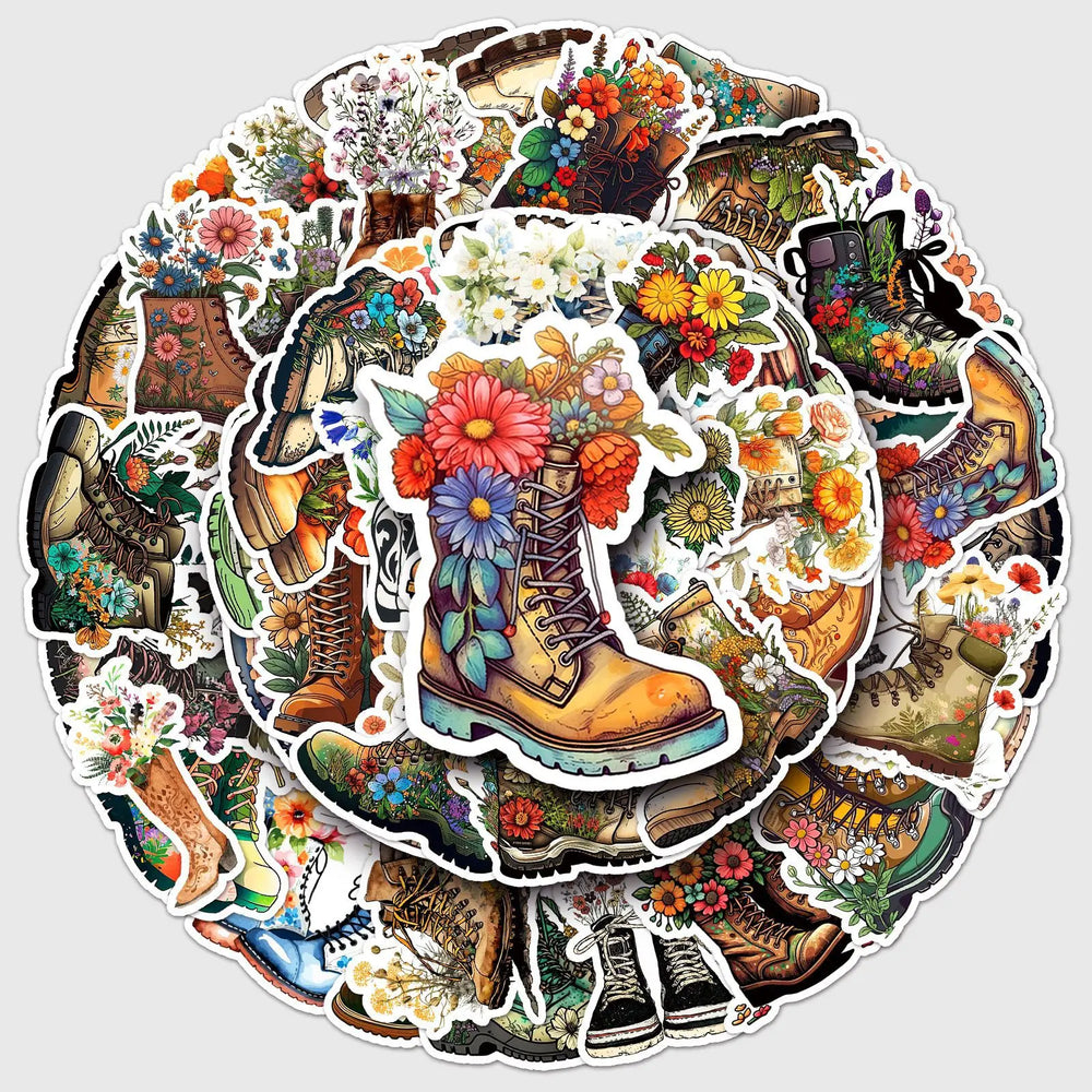 Cool Dream Boots Flower Art Stickers - 10/30/50PCS for Phone, Laptop, Luggage, Skateboard, Kids Gift (Online Order Only)