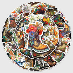 Cool Dream Boots Flower Art Stickers - 10/30/50PCS for Phone, Laptop, Luggage, Skateboard, Kids Gift (Online Order Only)
