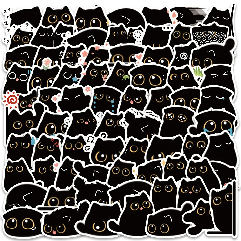 40/80PCS Kawaii Black Cat Stickers for Luggage, Laptop, Motorcycle, Scrapbook, Decals (Online Order Only)