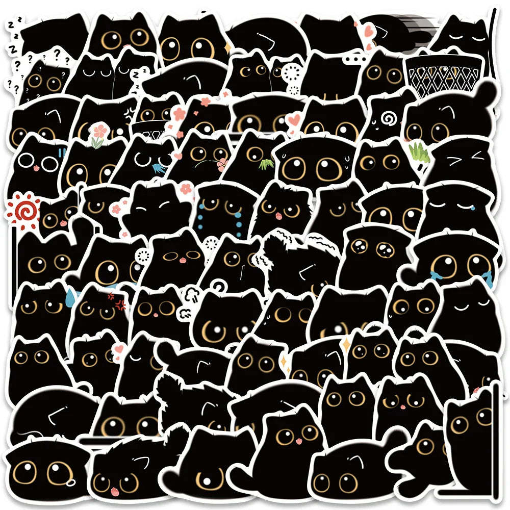 40/80PCS Kawaii Black Cat Stickers for Luggage, Laptop, Motorcycle, Scrapbook, Decals (Online Order Only)