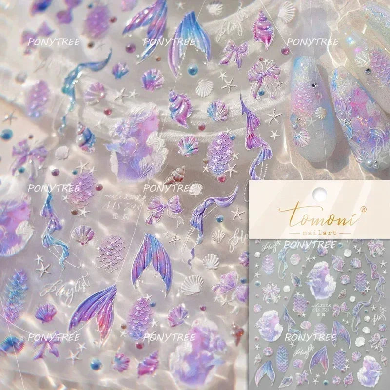 Beach Colourful Conch Dolphin Shell Starfish Jellyfish Star Summer Sea Wave Vacation Mode Water Bubble Nail Art Stickers Decals (Online Order Only)