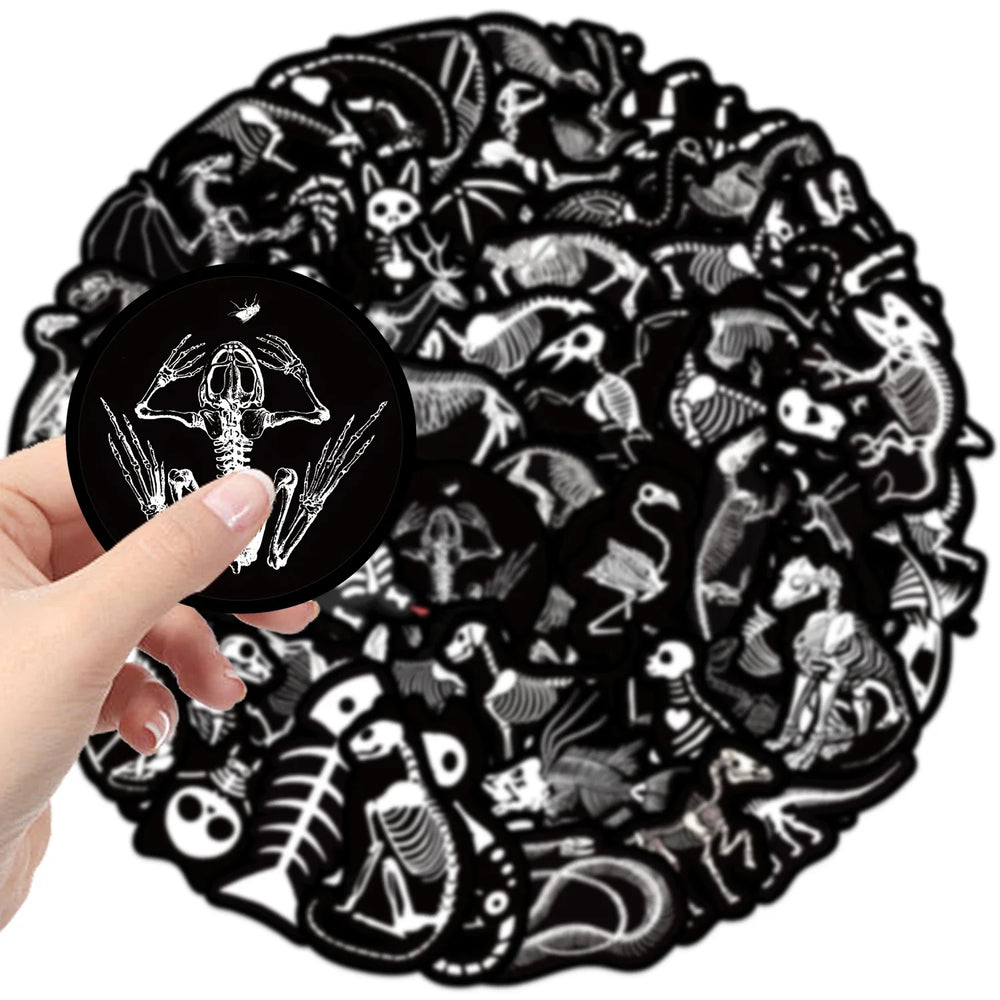 56pcs Animal Skeleton Cool Stickers for Laptop Scrapbook Waterproof Cartoon Graffiti Decals Dark Sticker Toys Decor (Online Order Only)