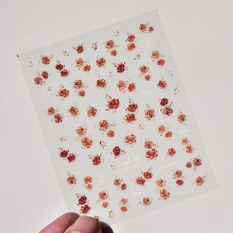 Gradient Halo Dyeing Dark Red Rose Flower Rhinestone Lace Bow Heart 3D Self Adhesive Nail Art Decoration Sticker Manicure Decals (ONLINE ORDER ONLY)