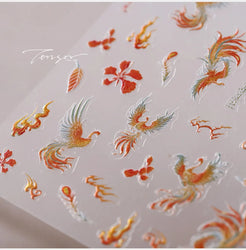 Charming Red Rose Phoenix Flower Wing Leaves Flower Feather Pearl Relief Embossed 5D Adhesive Nail Art Stickers Manicure Decals (ONLINE ORDER ONLY)