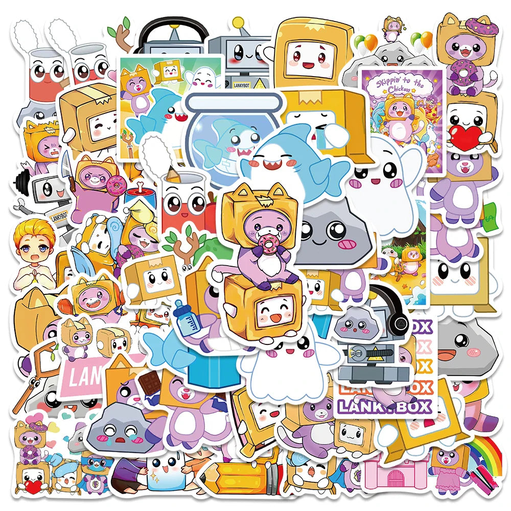 50PCS Lankybox Cartoon Stickers for Laptop, Skateboard, Guitar, Phone, Suitcase - Waterproof Kids Decor (Online Order Only)