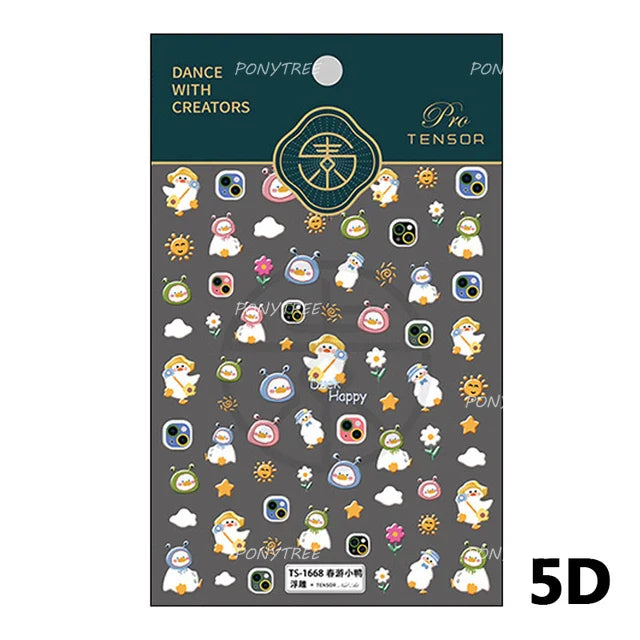 Cute Duck Pear Bowknot Mini Flower Duckling Line Bow Photo Frame Seal Stamp Figure Self Adhesive Nail Art Sticker Manicure Decal (ONLINE ORDER ONLY)