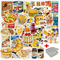 50pcs Retro Food Graffiti Stickers for Helmet, Wall, DIY Decoration with Storage Box (Online Order Only)