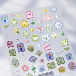 Cat Kitten Rabbit Flower Bouquet Bowknot Vase Bunny Grid Star Blocks Round Warm Sun Decoration Nail Art Stickers Manicure Decals (ONLINE ORDER ONLY)