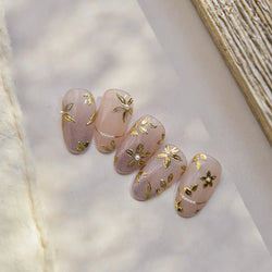 Gold Hot Stamping Flowers Leaves 3D 5D Pearl Bead Delicate Self Adhesive Nail Art Decorations Stickers Manicure Decals Wholesale (Online Order Only)
