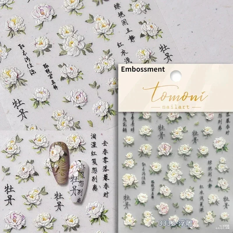 Hummingbird Iris Butterfly Peony Rose Tulip Daisy Lily Flowers Morning Glory Pearl Rhinestones Nail Art Sticker Decoration Decal (ONLINE ORDER ONLY)