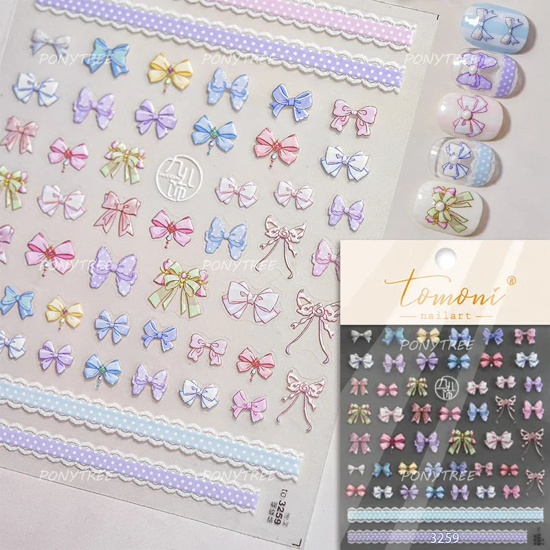 Black Rabbit Bunny Ribbon Bowknot Flower Cake Daisy Dessert Knife Fork Butterfly Self Adhesive Nail Art Stickers Manicure Decals (ONLINE ORDER ONLY)