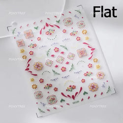 Pink Blue Yellow Embroidery Totems Geometric Floral Pattern Flower 5D Embossed Nail Art Stickers Bohemian Style Manicure Decals (ONLINE ORDER ONLY)