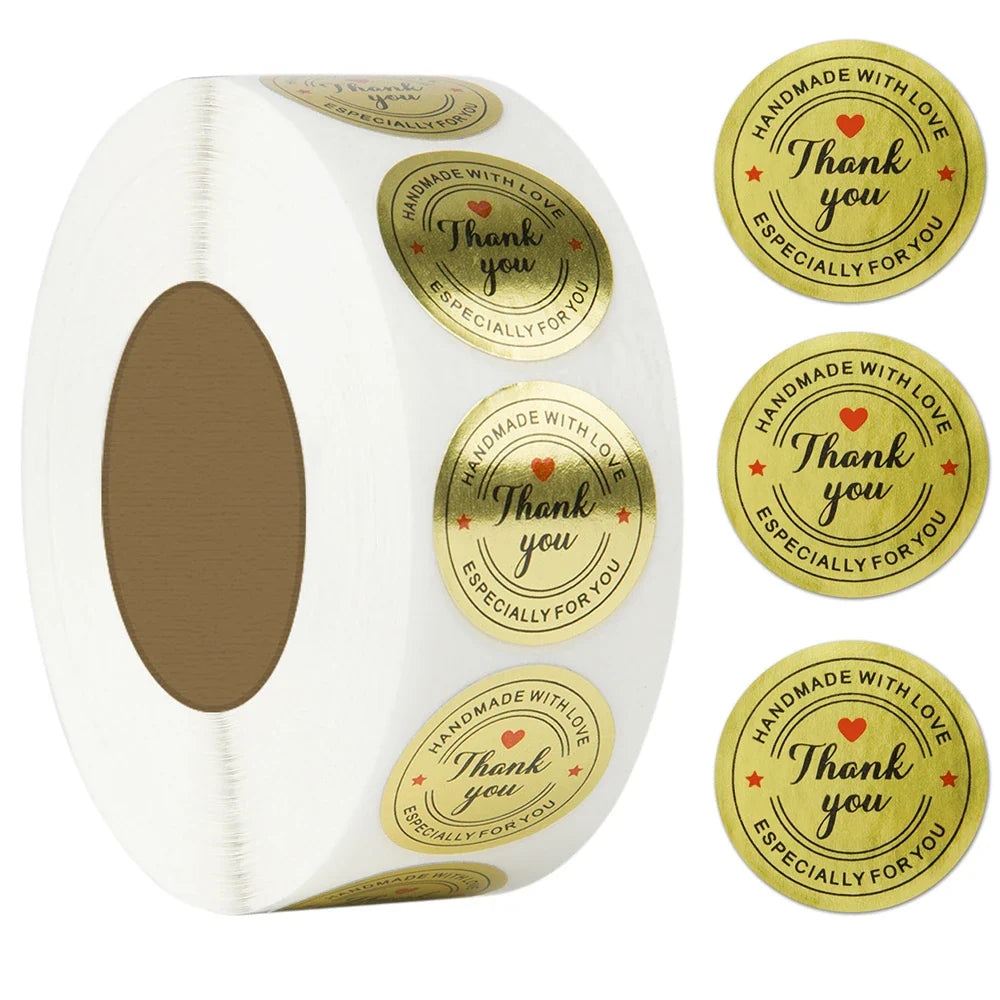 500pcs/roll Flowers Thank You Sticker Labels Round Reward Stickers Wedding Party Decor Envelope Seals Stickers Stationery (Online Order Only)