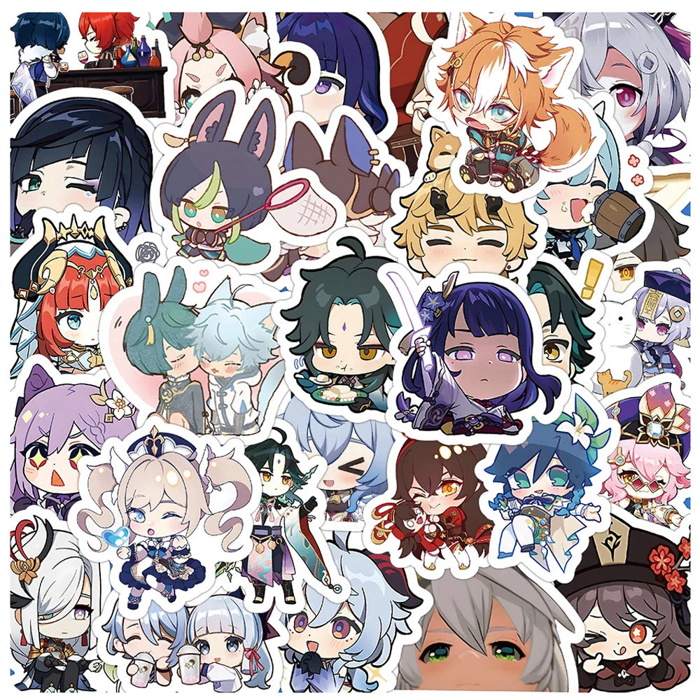 Genshin Impact Cartoon Stickers 10/30/60pcs Anime Game Decals Waterproof for Laptop, Motorcycle, Phone (ONLINE ORDER ONLY)