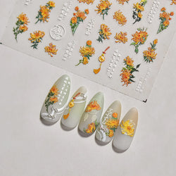 Antique Changle Flower Chrysanthemum Jade Pendant Feathers Green Leaf Adhesive Nail Art Stickers Flat Embossment Manicure Decals (Online Order Only)