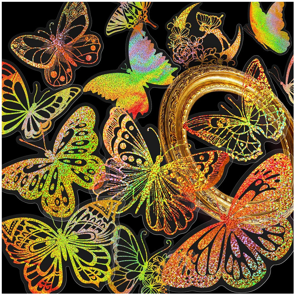 100pcs Cute Holographic Laser Butterfly Cartoon Stickers Animal Decals Laptop Notebook Phone Diary Decoration Sticker Kids Toys (ONLINE ORDER ONLY)