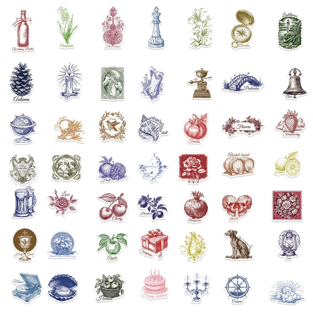 50pcs Retro Decorative Goods Aesthetic Stickers Waterproof Graffiti Sticker For Laptop Luggage Guitar Skateboard Vinyl Decals (ONLINE ORDER ONLY)