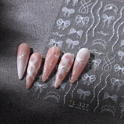 White Pearl Various Bowknot Line Tassel Tender Ribbon Arc Charming Self Adhesive Nail Art Decorations Stickers Manicure Decals (ONLINE ORDER ONLY)