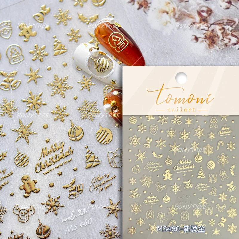 Shiny Snow Delicate Gold Pink Silver White Romantic Winter Self Adhesive Nail Art Stickers Snowflake Rhinestone Manicure Decals (ONLINE ORDER ONLY)