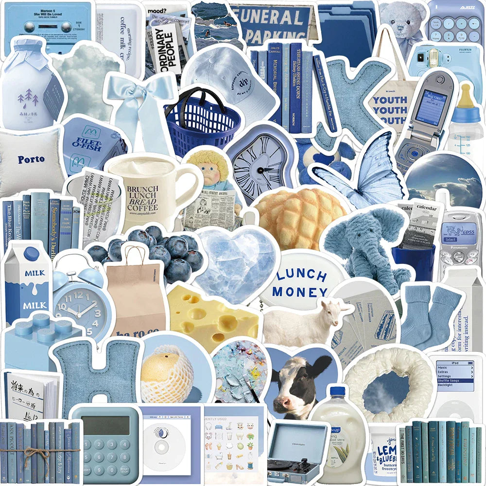 Blue Cartoon Stickers Set for Notebook, Phone, Fridge, Guitar, Skateboard, Car, Kids Toys (Online Order Only)