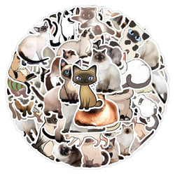 Siamese Cat Cartoon Stickers for Laptop, Skateboard, Fridge, Car, Kids Gift (Online Order Only)