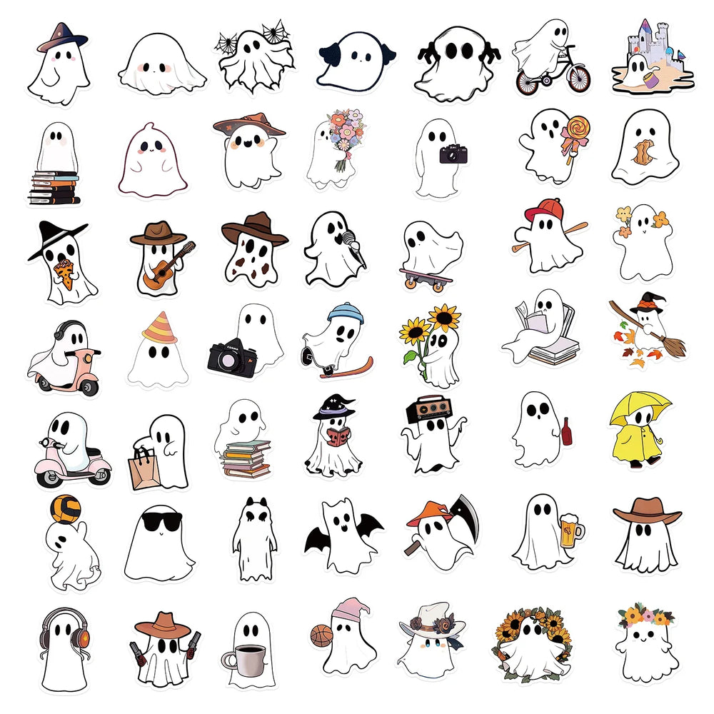 50pcs Funny Cartoon Ghost Stickers For Luggage Guitar Phone Diary Waterproof Graffiti Kids Toy DIY Cute Spooky Laptop Decals﻿ (ONLINE ORDER ONLY)