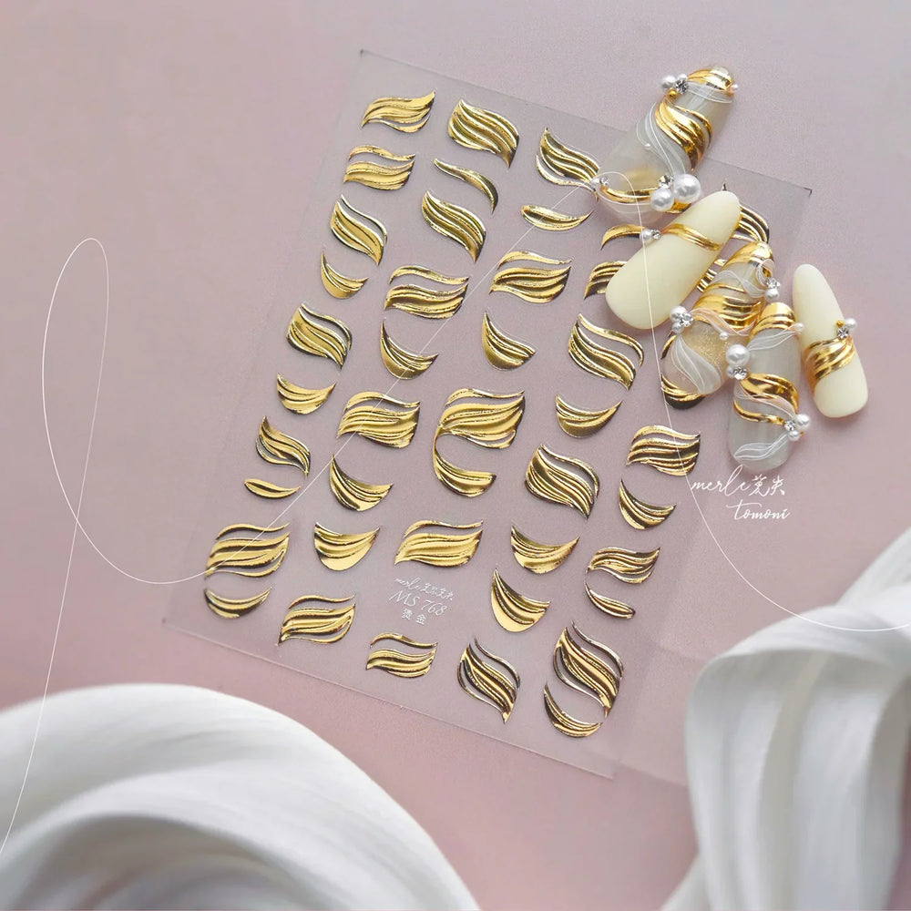 Golden Ink Brush Hot Stamping Irregular Lines Texture Sensation Moon Advanced Feeling Adhesive Nail Art Sticker Manicure Decals (Online Order Only)
