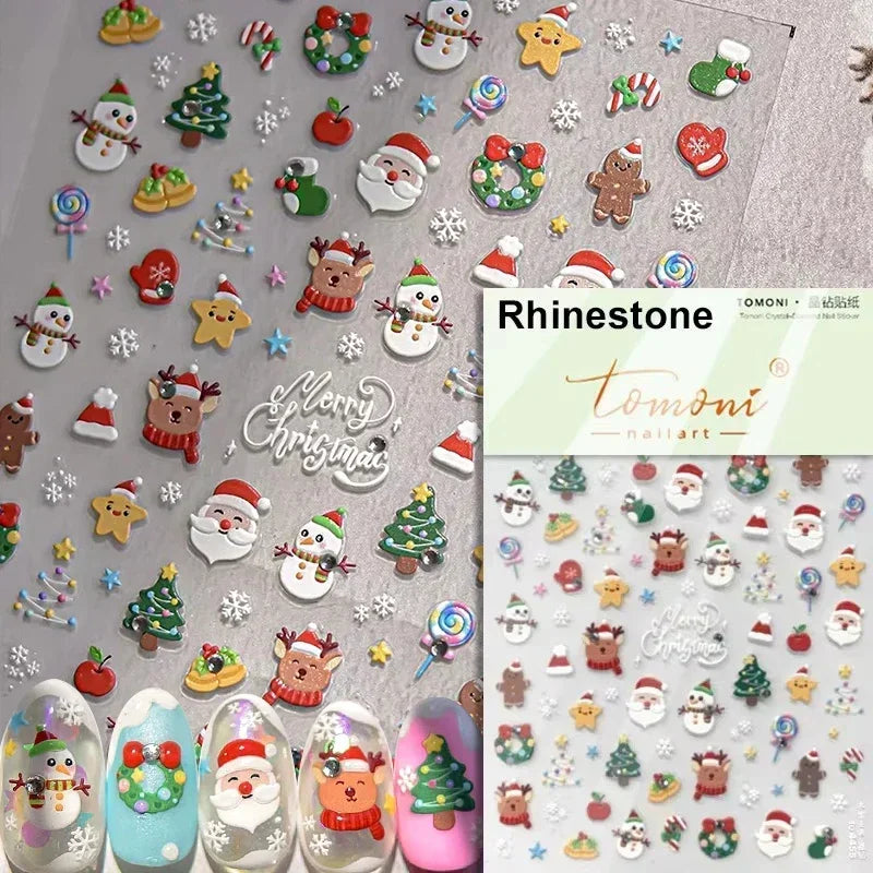 Dressy Embossment Colorful Gradient Snowflakes Laser Silver Christmas Tree Winter Bowknot Santa Nail Art Stickers Manicure Decal (Online Order Only)