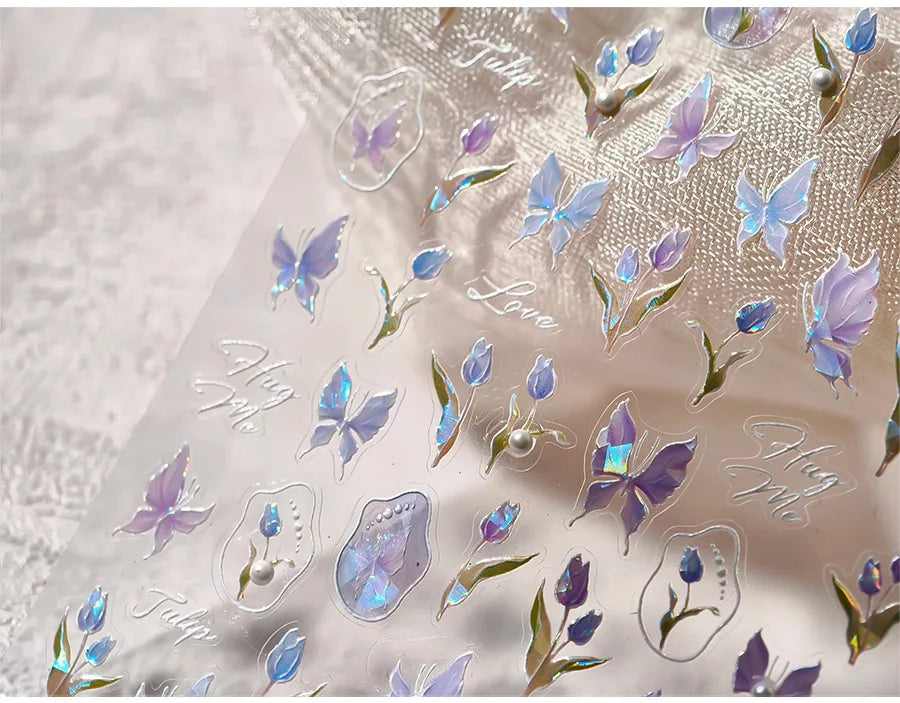 Tulips Flower Letter Bowknot Butterfly Irregular Lines Pearl Tender 5D Adhesive Nail Art Stickers Manicure Decals Stick on Nail (ONLINE ORDER ONLY)