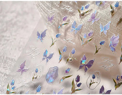 Tulips Flower Letter Bowknot Butterfly Irregular Lines Pearl Tender 5D Adhesive Nail Art Stickers Manicure Decals Stick on Nail (ONLINE ORDER ONLY)