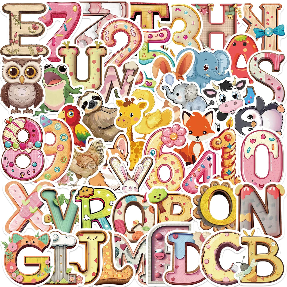 50pcs Cute Funny Alphanumeric Cartoon Stickers DIY For Scrapbooking Guitar Snowboard Motorcycle Luggage Toy Sticker Decals (ONLINE ORDER ONLY)