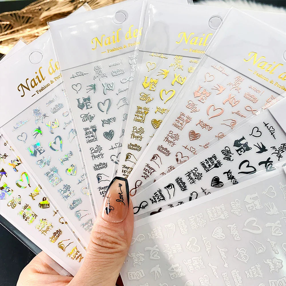 1PC Heart Love Design 3D Nail Art Sticker English Letter Self-Adhesive Slider Valentine's Day DIY Manicure Tips Accessories Tool (ONLINE ORDER ONLY)