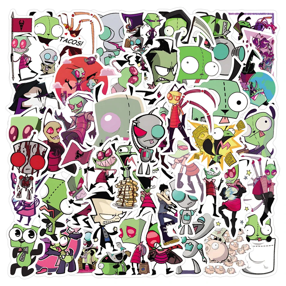 Invader ZIM Cartoon Stickers Pack - Kids Toys, DIY Motorcycle, Skateboard, Phone, Fridge, Suitcase Decals (ONLINE ORDER ONLY)