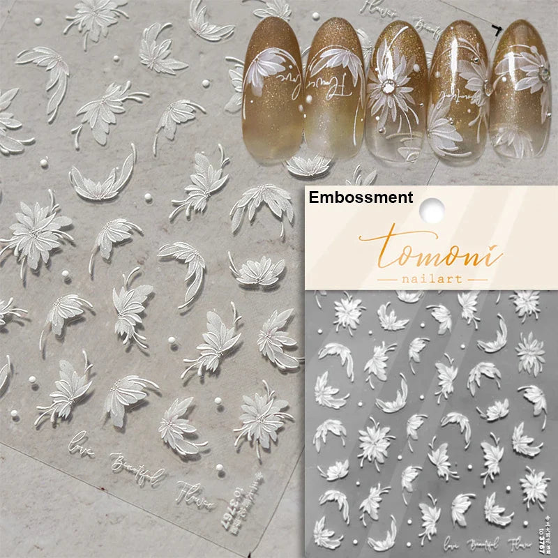 Charming White Shiny Pearl Rhinestone Wings Feathers Crown Moon Stars 3D Self Adhesive Nail Art Sticker Manicure Decal Wholesale (ONLINE ORDER ONLY)